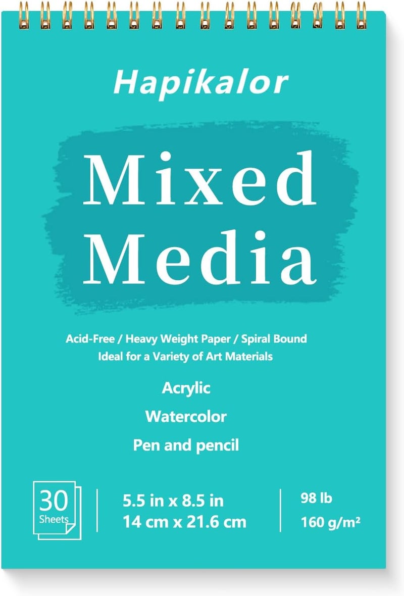 Hapikalor Sketch Book Mixed Media Pad - 5.5" x 8.5" Top Spiral Bound Sketch Pad, 30 Sheets 98lb/160gsm Acid-Free Drawing Paper, Art Supplies Sketchbook for Drawing, Sketching - Image 1